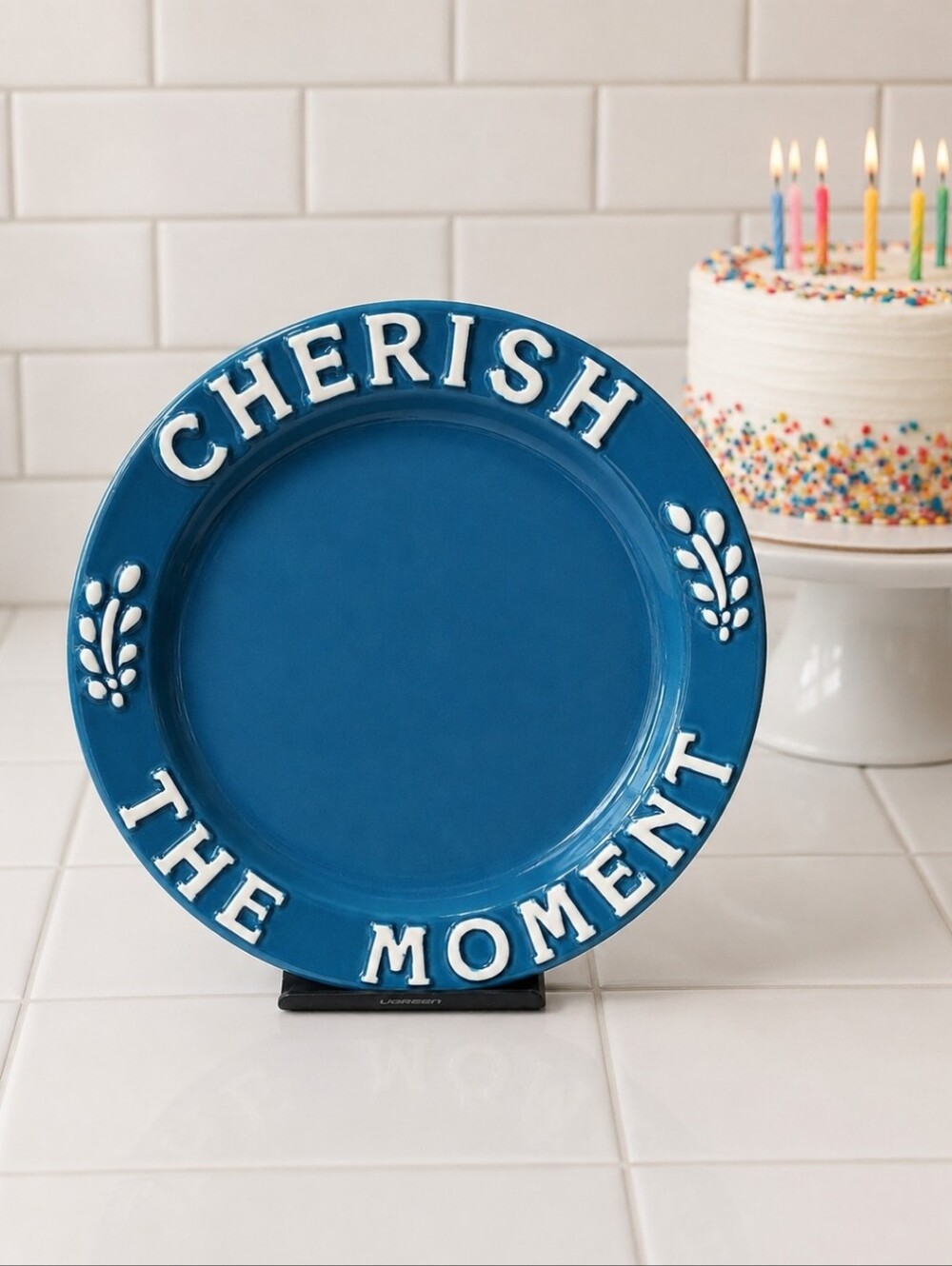 House of Lloyd Vintage Blue Cherish the Moment Ceramic 11" Celebration Plate EUC